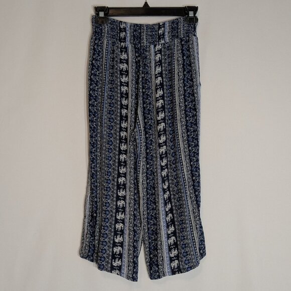 PASSPORT Blue India Print High Rise Pull On Palazzo Capris Pants; Size L - Picture 2 of 4